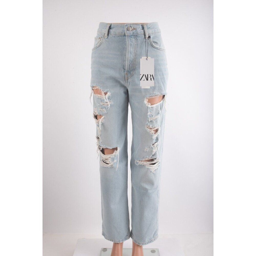 Zara Womens Jeans EU 38 US 6 Denim Relaxed boyfriend Distressed Light 6840/090